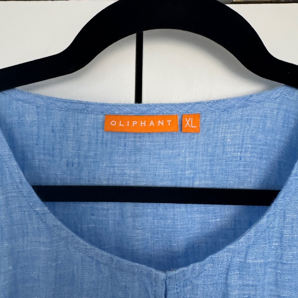 Oliphant Light Blue Tiered linen Maxi Dress with Flutter Sleeves like new. - Picture 2 of 5